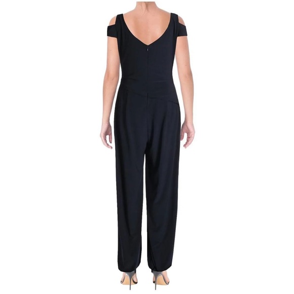 Lauren by Ralph Lauren Wide Leg Jersey Jumpsuit. Color Black. Size 4. - Picture 2 of 8
